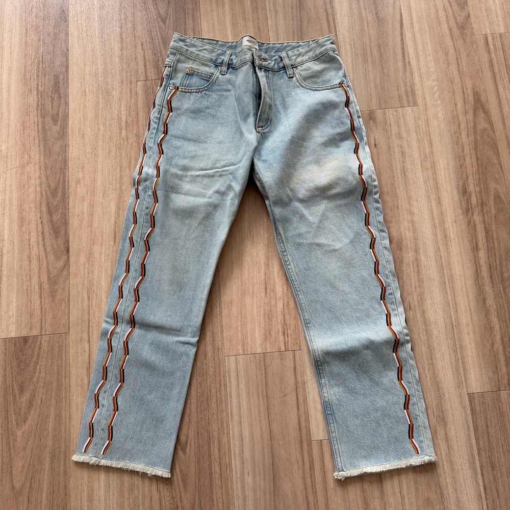 Étoile Isabel Marant Light Wash Straight Jeans with Embroidered Side Stripes